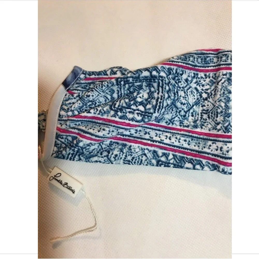 NEW Frankie's Bikinis 'India' Bandeau Top‎ Floral-Stripe [SZ Medium ]